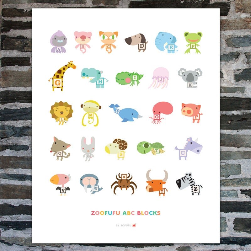 Zoofufu ABC Block Art Print 16 x 20 // Kids Wall Art Baby Nursery Children Room Decor Animal Art