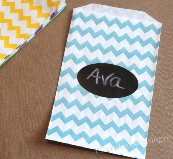 Wedding Chevron Favor Bags 10 Aqua Blue Candy Buffet Chalkboard Labels Birthday Party Favors Bridal Baby Shower Carnival Popcorn Paper Goods Il_570xn