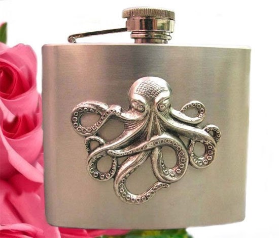 Octopus Flask - Steampunk Victorian Accessories- Stainless Steel