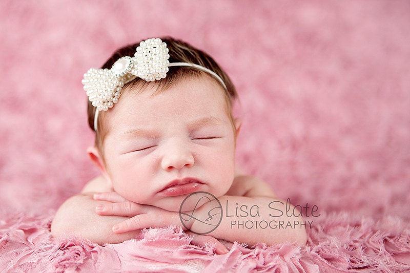 Baby headband, newborn headband, adult headband, child headband and photography prop The ELEGANT all pearl bow exclusive sprinkle headband