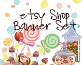 Premade Etsy Shop Banner Avatar Set - Lollipop candy chocolate  etsy banner set - no419
