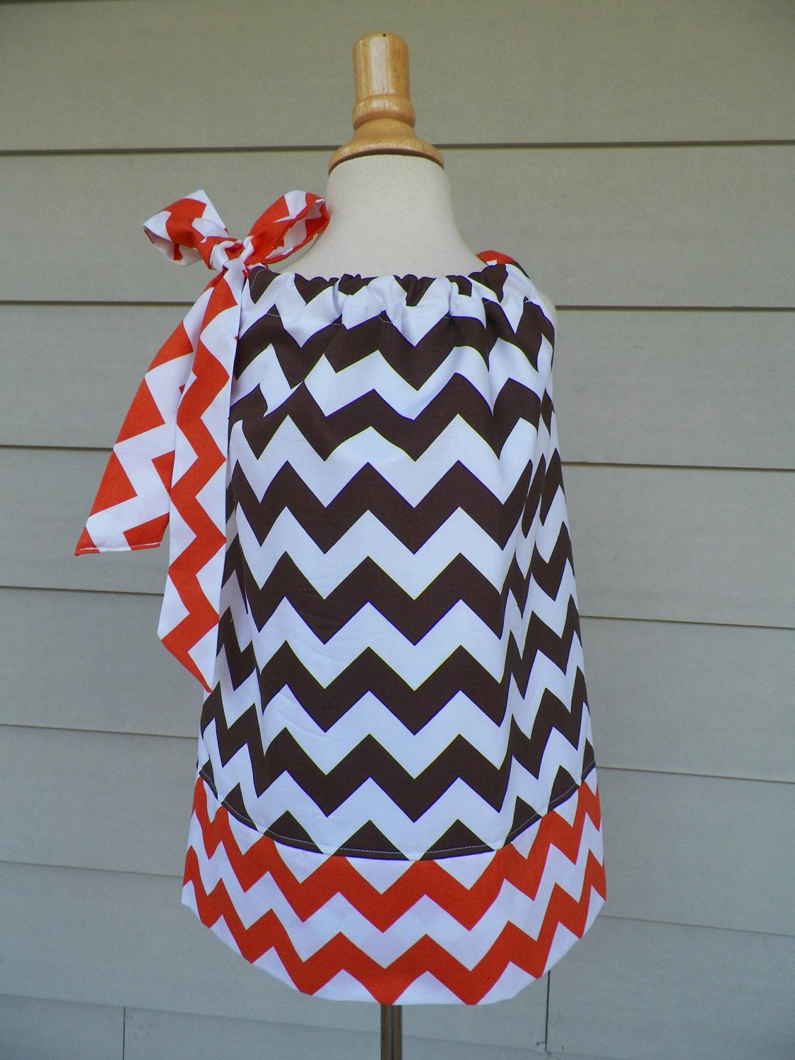 Girls Pillowcase Dress brown and orange chevron fabric by riley blake, perfect for Thanksgiving or fall custom made by Baby Harrill