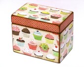 Cupcake Recipe Box - 4x6 inch wooden recipe card box