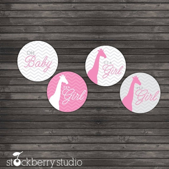 2 inch Chevron Pink Giraffe Printable Favor Tags or Cupcake Toppers Il_570xn