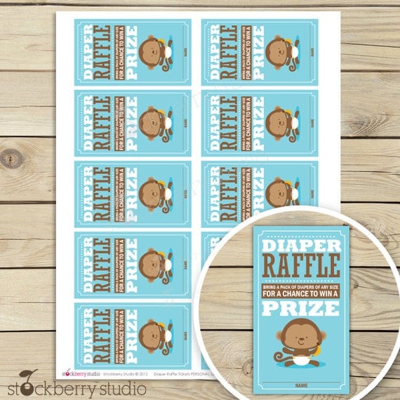 Monkey Light Blue Baby Shower Diaper Raffle Tickets - INSTANT DOWNLOAD Il_570xn