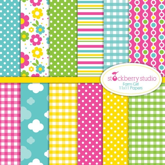 Pink Farm Girl Digital Scrapbooking Paper Pack Il_570xn