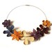 Leather Floral Bouquet Necklace Tangerine Brown Purple Cream Flowers, Leather Jewelry