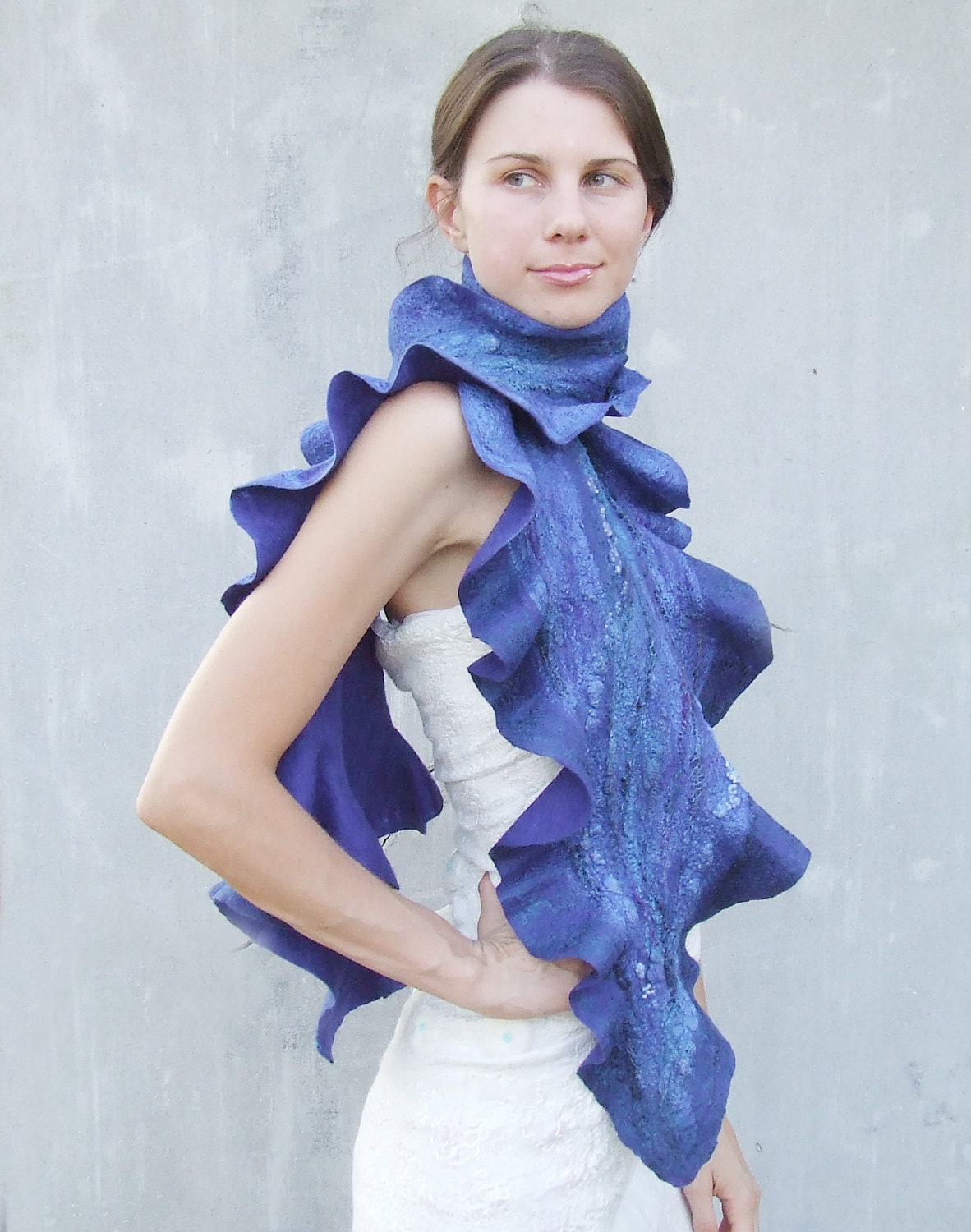 Ruffles royal blue scarf felting wool luxury neon oht winter wedding bridesmaid idea for her fall autumn fashion