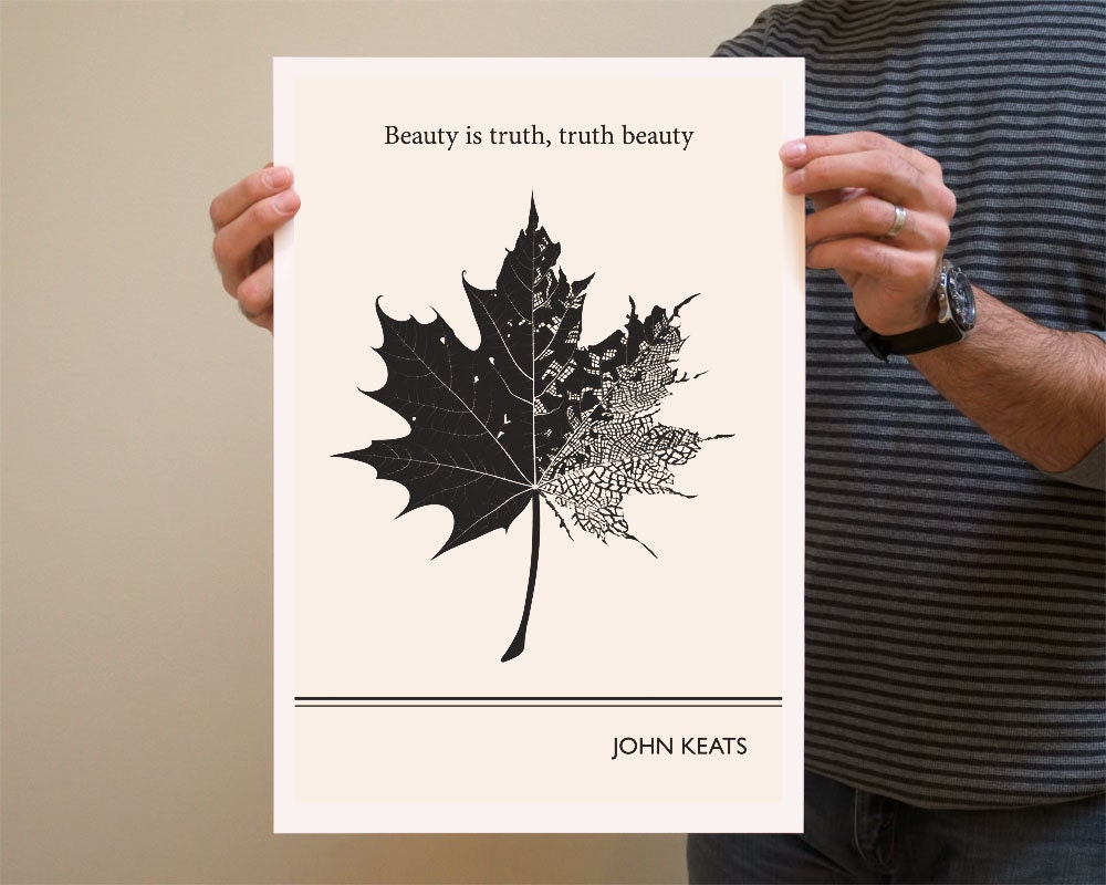 Illustration, John Keats Quotation, Fine Art Print, Leaf Drawing, Leaf Wall Decor, Giclee Print, Black and White