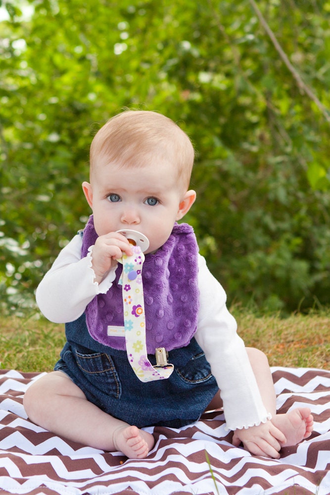 NEWBORN Baby Girl Bib in Purple  Blue Dimple Minky-Perfect NEW baby gift - Also in Pink, Orange, Brown & Blue - Free Shipping