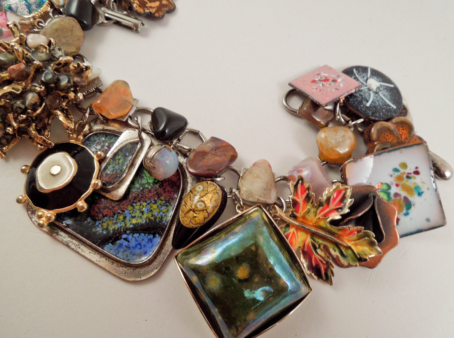 Autumn Abstract Repurposed Vintage Jewelry Charm Bracelet one of a kind OOAK