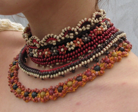Jewelry / Necklaces  Beadwork Free form  crochet necklace choker