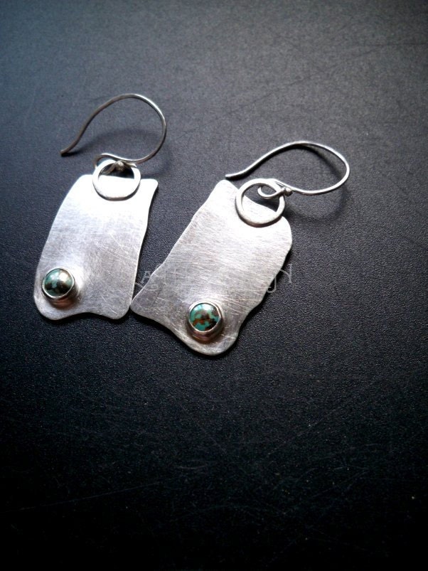 Sterling silver turquoise free form asymmetrical fragments earrings -  2" - Gemstone jewelry by Lamazonian