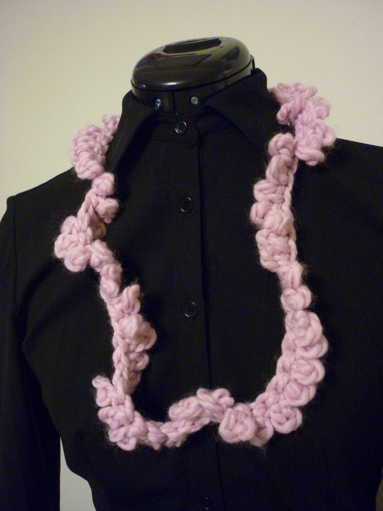 Pink loopy necklace, 34 inches, crocheted