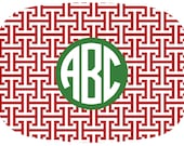 Personalized Holiday Red and Green Zebra Print 10" x 14" Christmas Melamine Platter, Custom Platter, Monogram