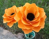 Paper Flowers - DIY - Wedding Bouquet - Handmade - Stemmed - Made To Order - Orange - Set of 12 Il_170x135