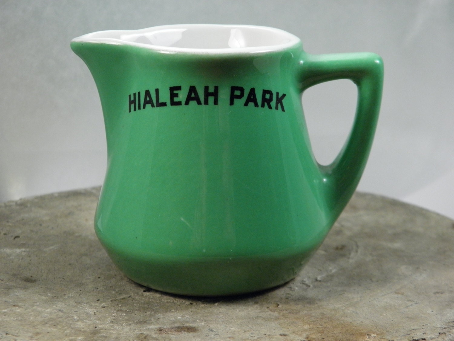 Hialeah Park Souvenir Cream Creamer Pitcher Bright Green Vintage