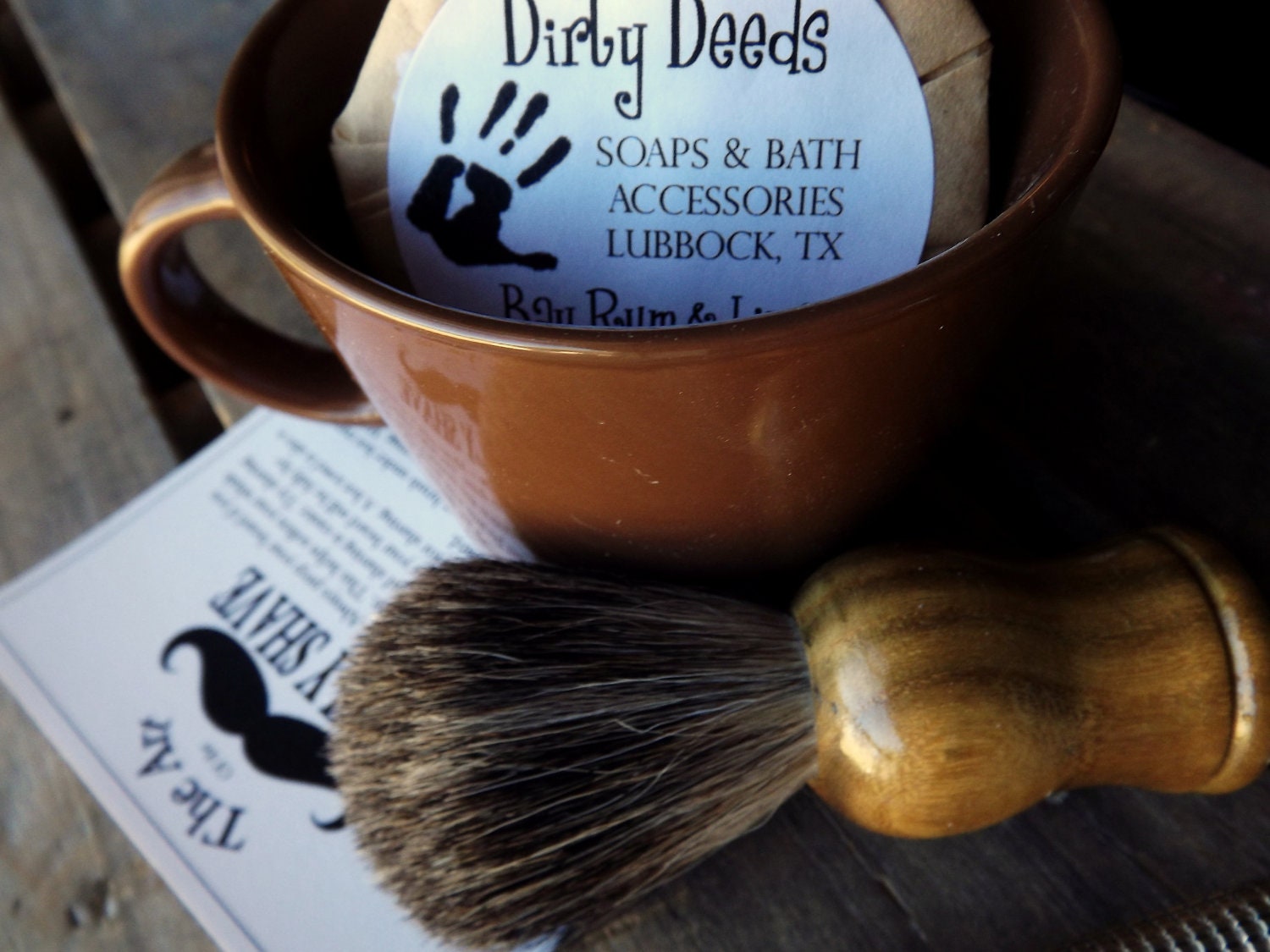 Shaving Mug Set Brown, Vintage Styled Shaving Mug,  Grooming Kit, Badger Brush, Handmade Soap