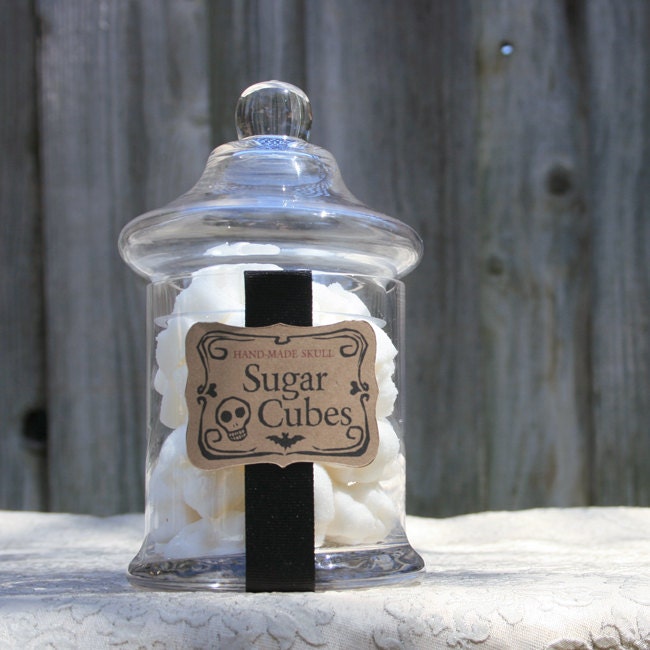 Apothecary Jar - 40 Skull Shaped Sugar Cubes - Small Straight Sided Jar