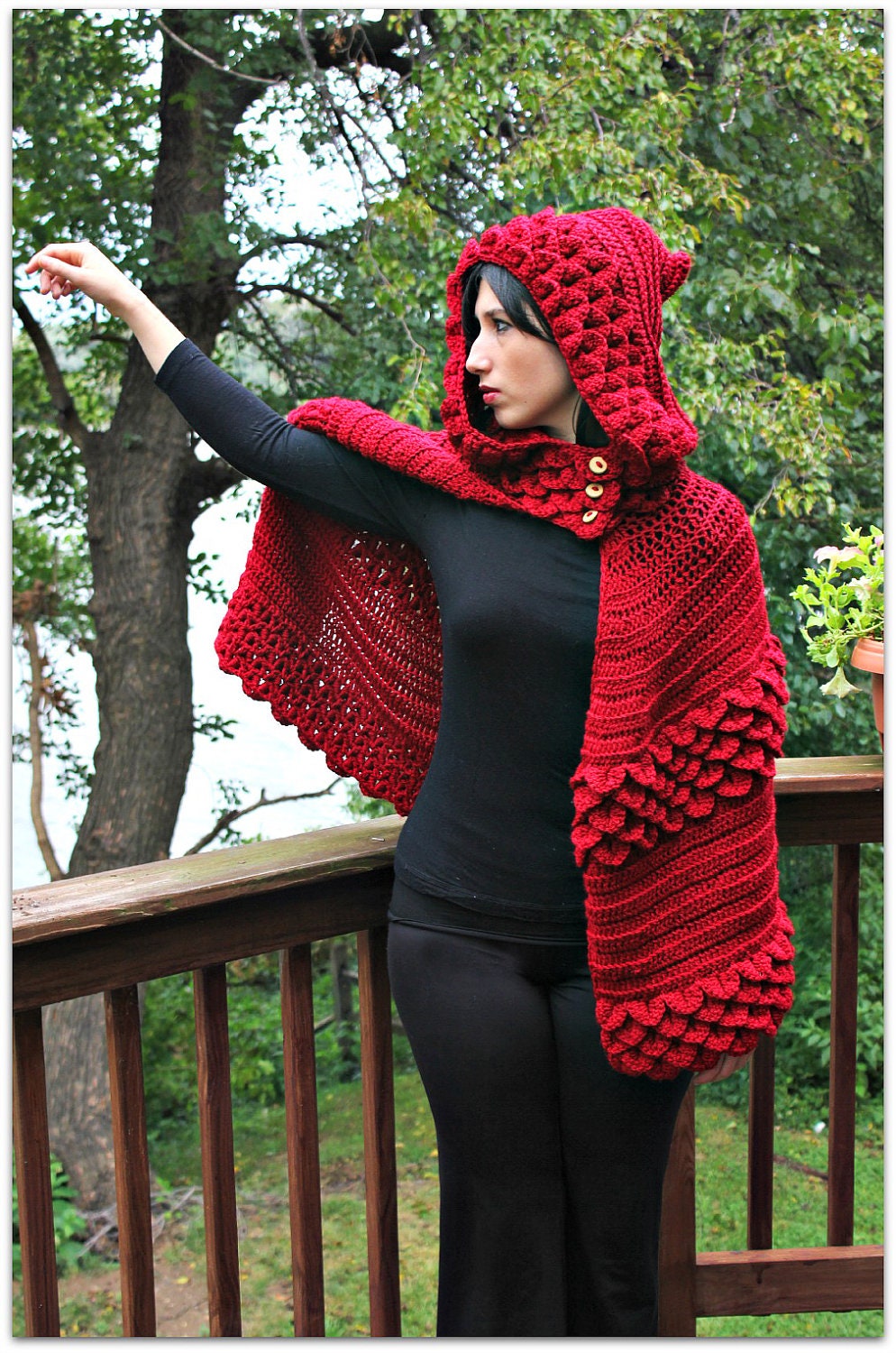 Crochet PATTERN Crocodile Stitch Hooded Cape - Permission to Sell Finished Items