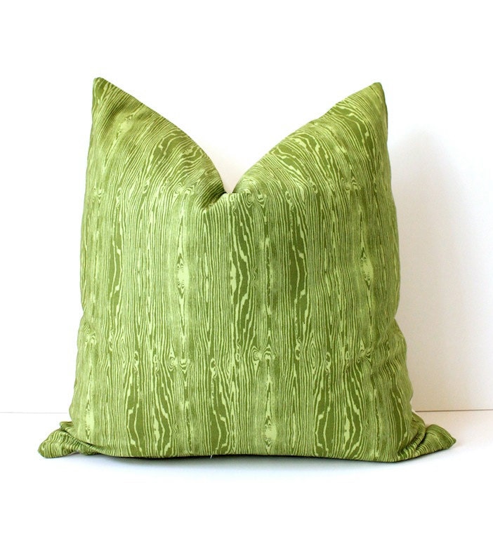 Faux Bois Wood Grain Decorative Designer Pillow Cover 18 Lime avocado green Accent Cushion Woodgrain Dewberry Aviary Cabin cottage
