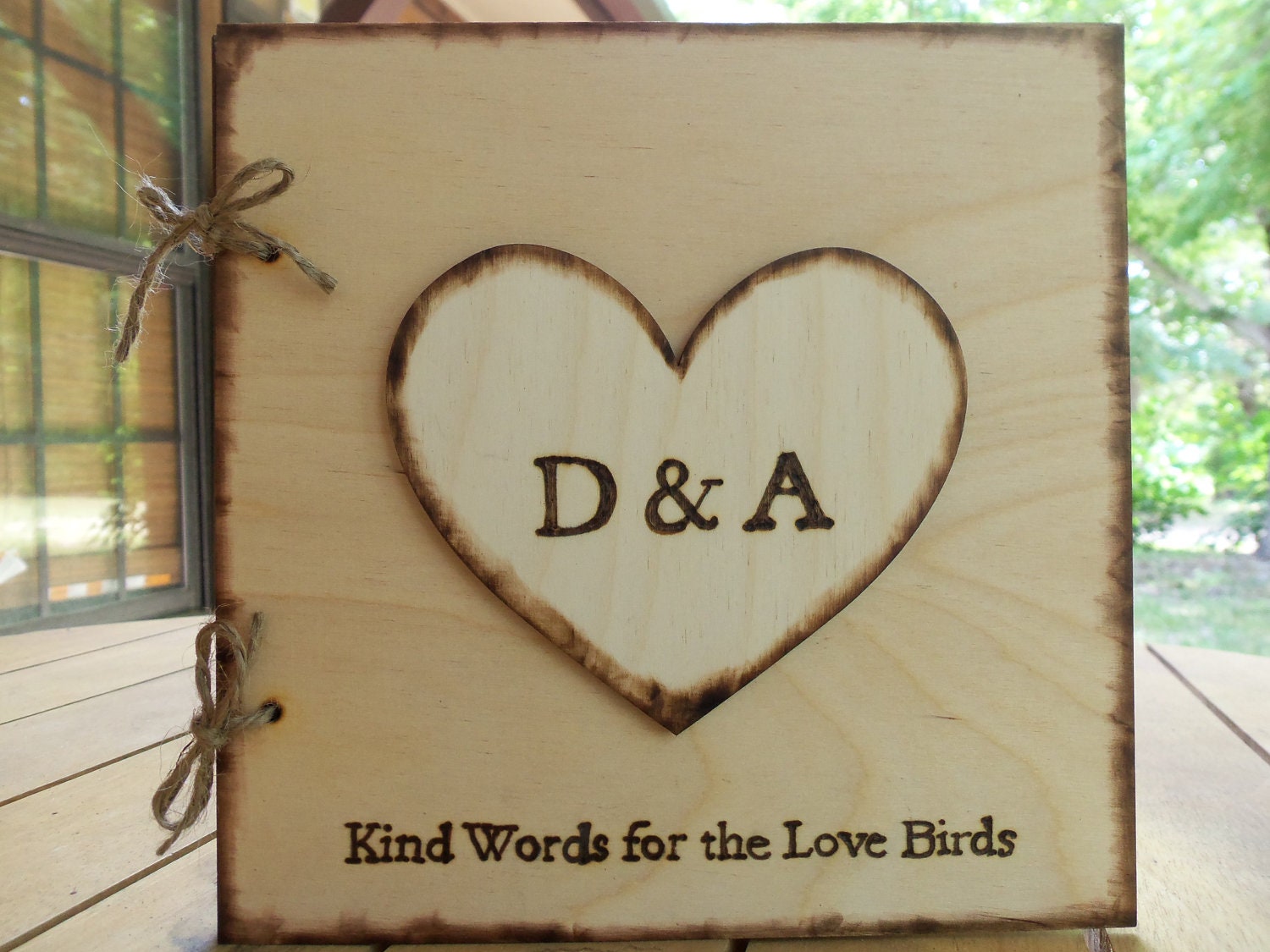 Love Bird Wedding Guest Book - Rustic Medium Wood Guest Sign-In Book with Large Personalized Heart - GoRustic Designs