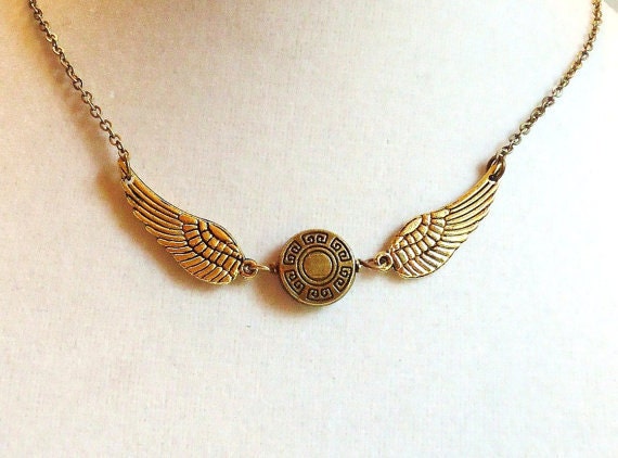 Steampunk Flying Bronze Orb With Gold Wings Necklace