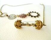 Steampunk Pyrite Filled Bronze Capsule & Gear Lariat Necklace