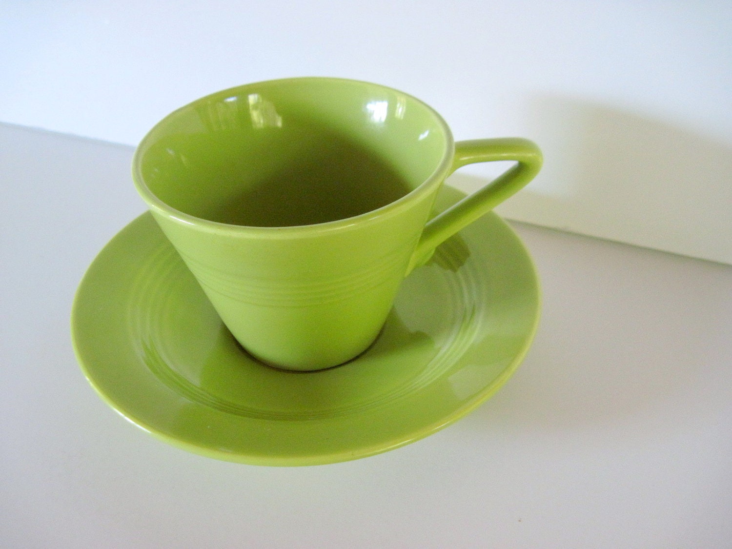 Harlequin Cup Saucer Chartreuse Coffee Tea Set Art Deco Kitschy Homer Laughlin Green Collectible French Country Cottage Chic