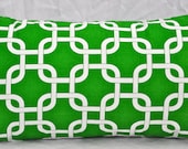 Green & White Lattice Indoor/Outdoor Lumbar Pillow Cover - 12 x 22