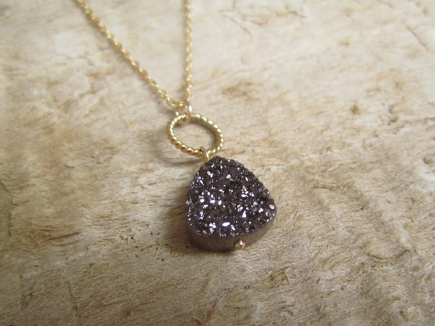 Druzy Necklace Brown Drusy Quartz 14K Gold Fill