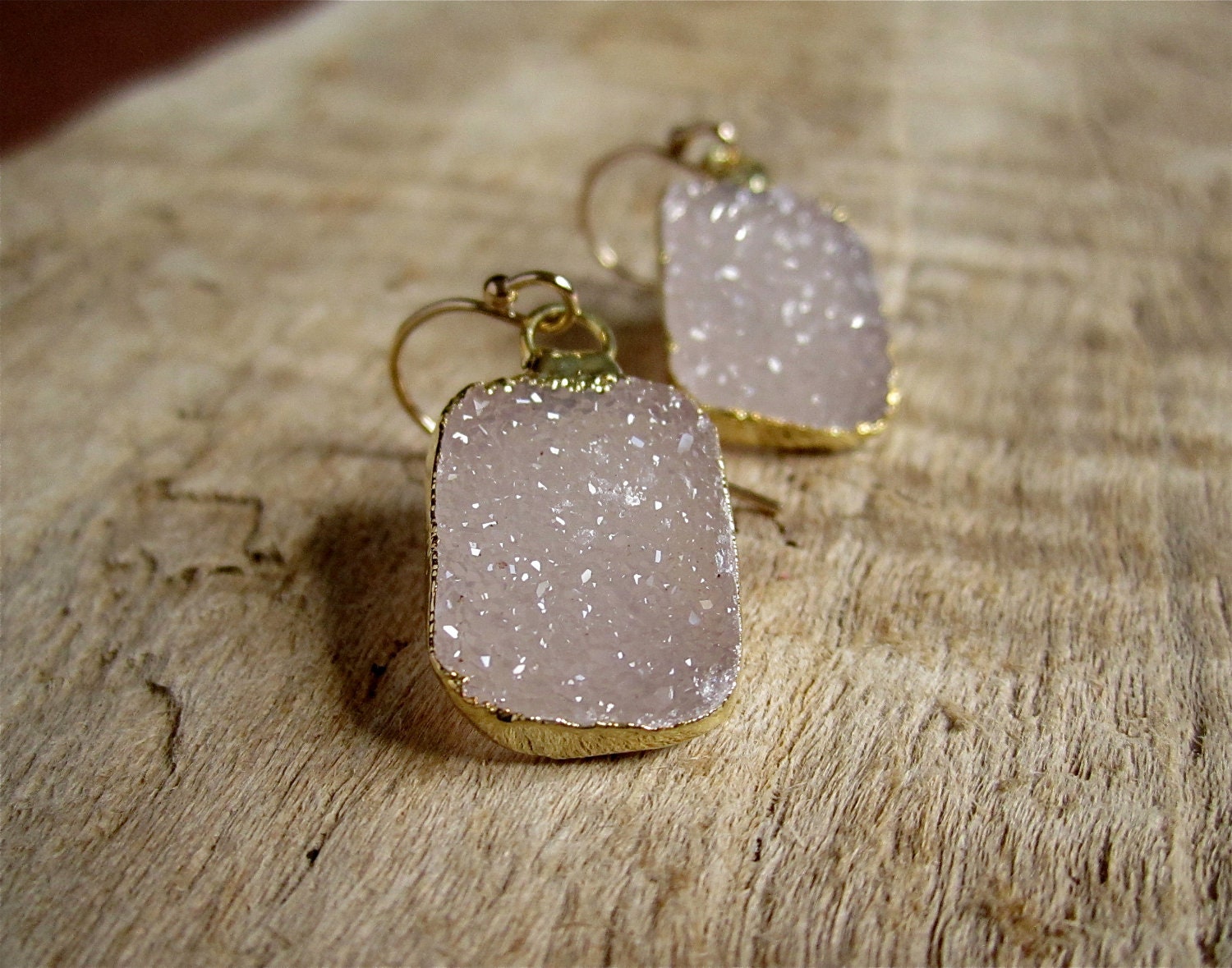Gold Druzy Earrings Agate Drusy Quartz Tags