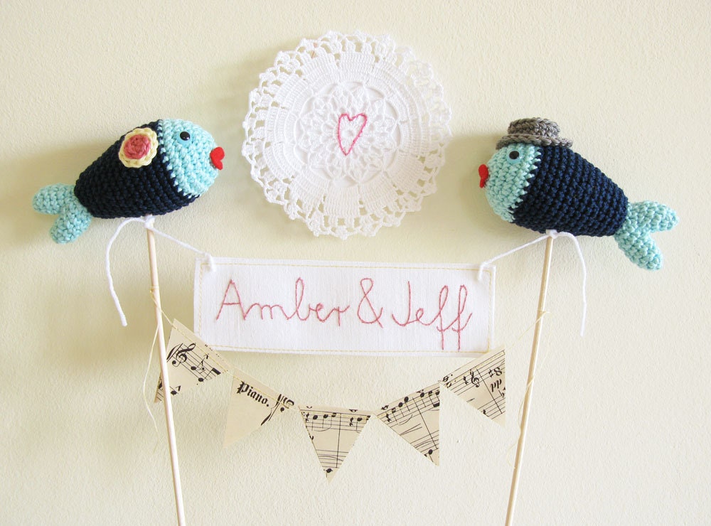 Personalized Nautical Wedding Cake Topper Crochet Fish with Embroidery  Names Bride and Groom Made to Order