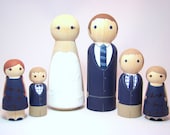 Custom Peg Doll Wedding Cake Toppers plus 4 Children - Family Portrait