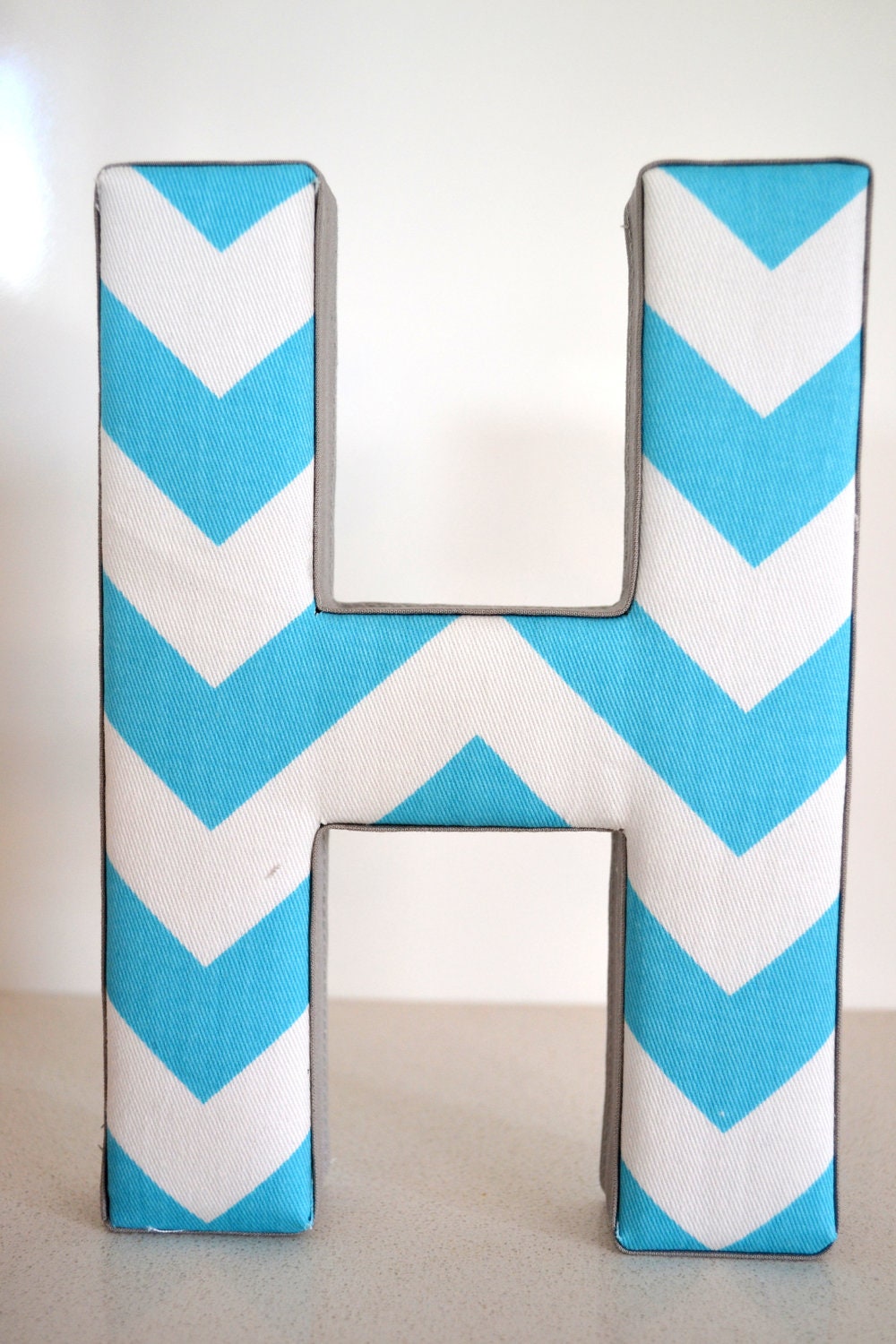 LETTER WALL ART - Fabric Letter H in Blue Chevron with Grey