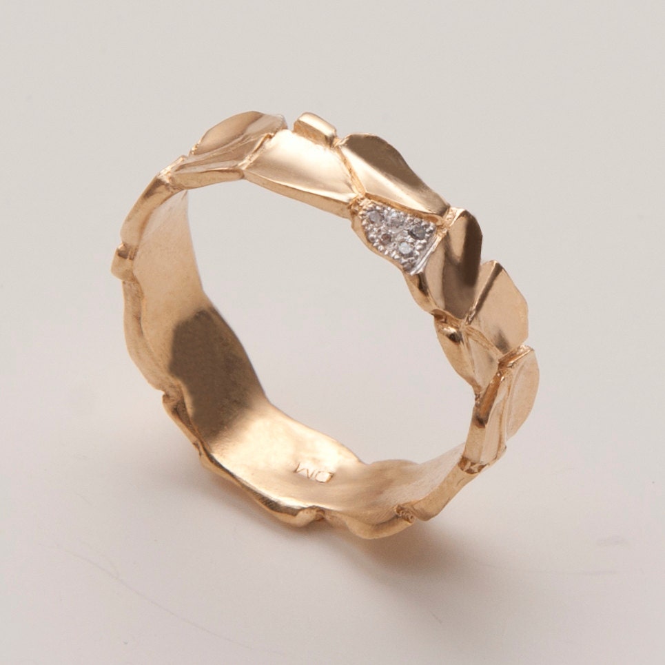 Parched Earth No.6 - 14K Gold and Diamond Ring, unisex ring, engagement ring, engagement band, mens ring