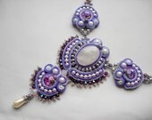 Bead Embroidery Necklace Soutache Purple silver Bead Embroidered Swarovski