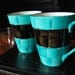Mug Set Two's a Charm hand painted Teal and Black dishwasher safe
