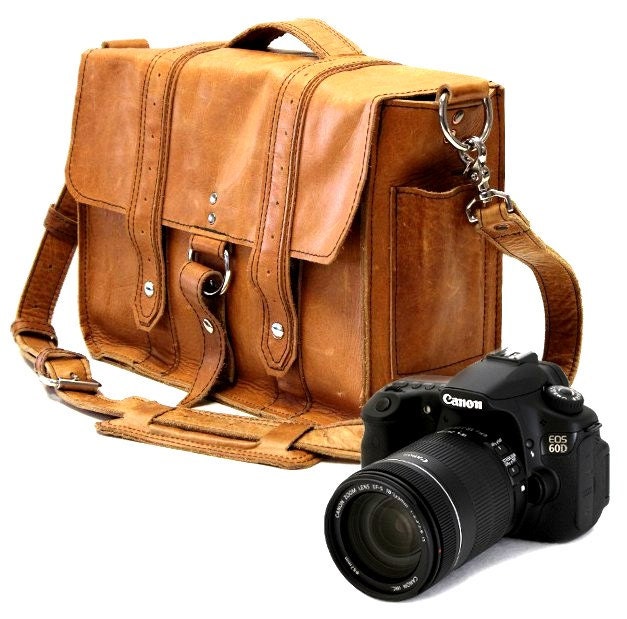 14" Manhattan Camera Bag - Serengeti -Full Grain Leather - Large Padded Camera Insert Divider with Padded Bottom - Made in the U.S.A.