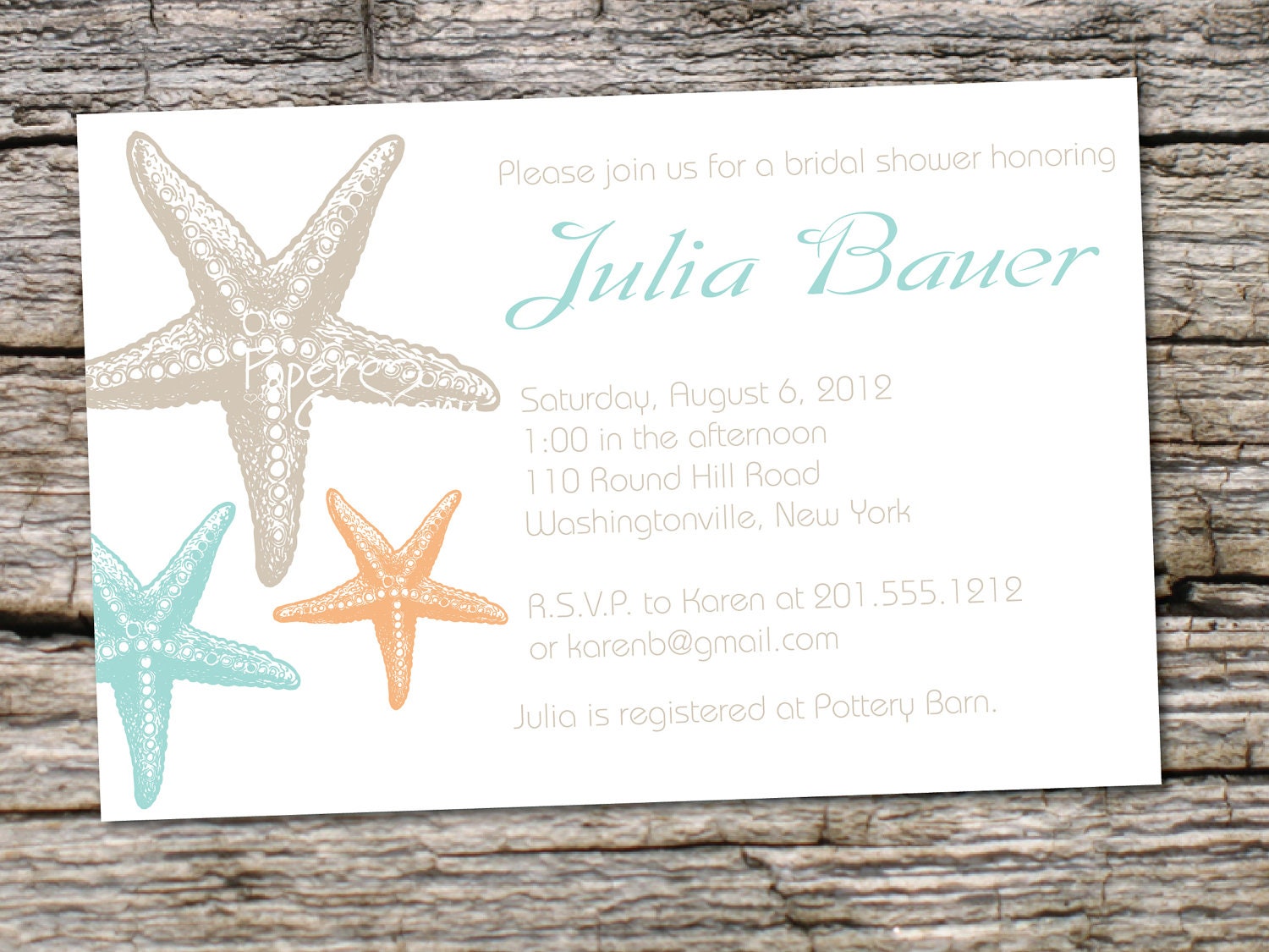 STARFISH ELEGANCE Bridal Shower/ Baby Shower Destination Wedding Invitation - You Print, DIY, Digital File Il_570xn