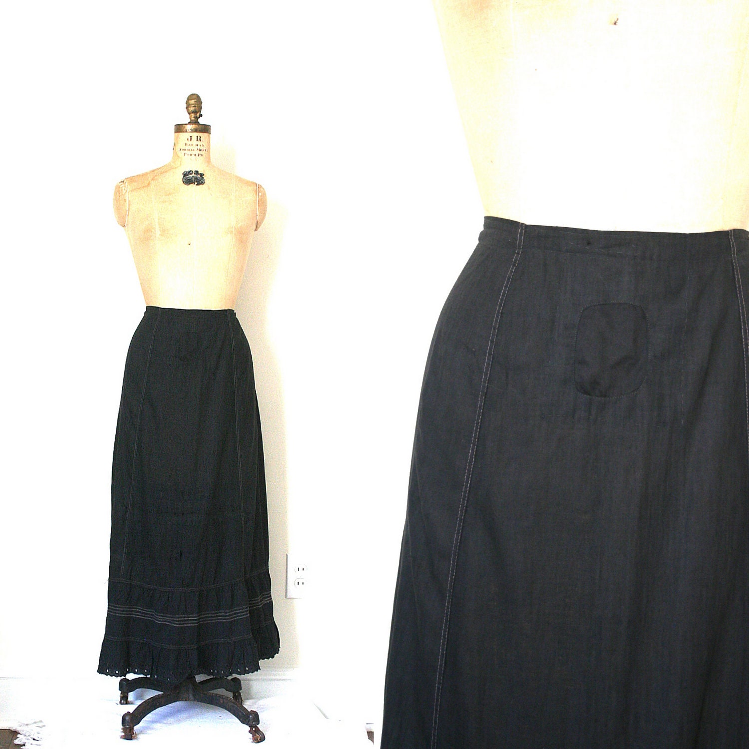 antique petticoat / skirt VICTORIAN MOURNING black cotton STEAMPUNK gothic  -1800's