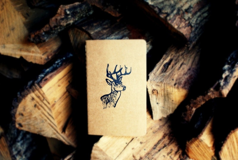 White-Tailed Stag Buck Deer Woodland Rustic Nature Notebook Moleskine Journal - Pocket Size - Hand Carved Stamp
