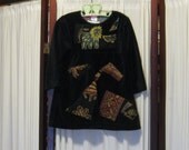 Reconstructed Recycled EcoFriendly Toddler Girls' Dress Long Sleeve Black Velour with Asian Indian Ethnic Embellishments
