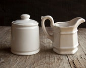 Creamer and Sugar Bowl Set - Vintage White Ceramic - TheVintageParlor