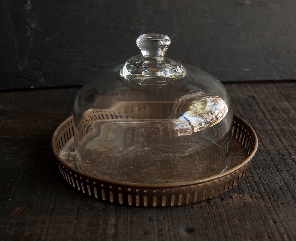 Display Cloche with Rustic Metal Base