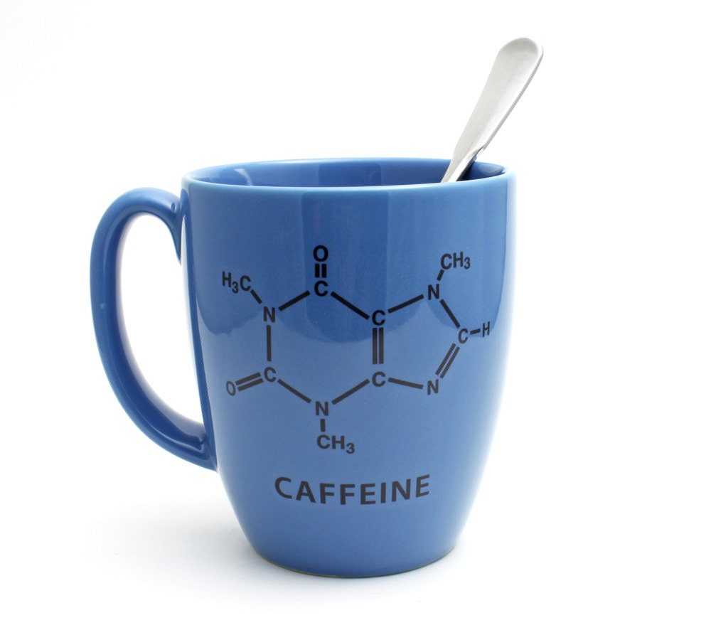Caffeine Molecule Chemistry Coffee Cup in Black and Blue
