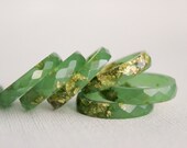jade green with gold leaf size 8 thin multifaceted eco resin ring