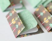 NEW - Mini Cards n Envelopes - Set of 8 - Green, Orange, Red Leaves with Green Designs