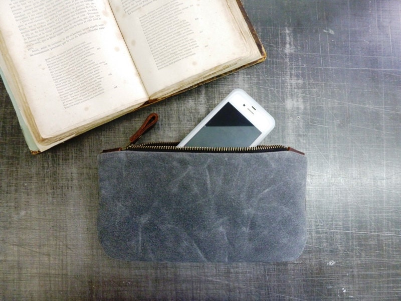Waxed canvas pouch/satchel small bag pencil pouch
