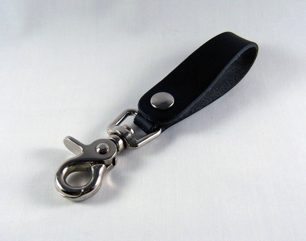 Leather belt loop keychain Black Nickel by KameLeather on Etsy